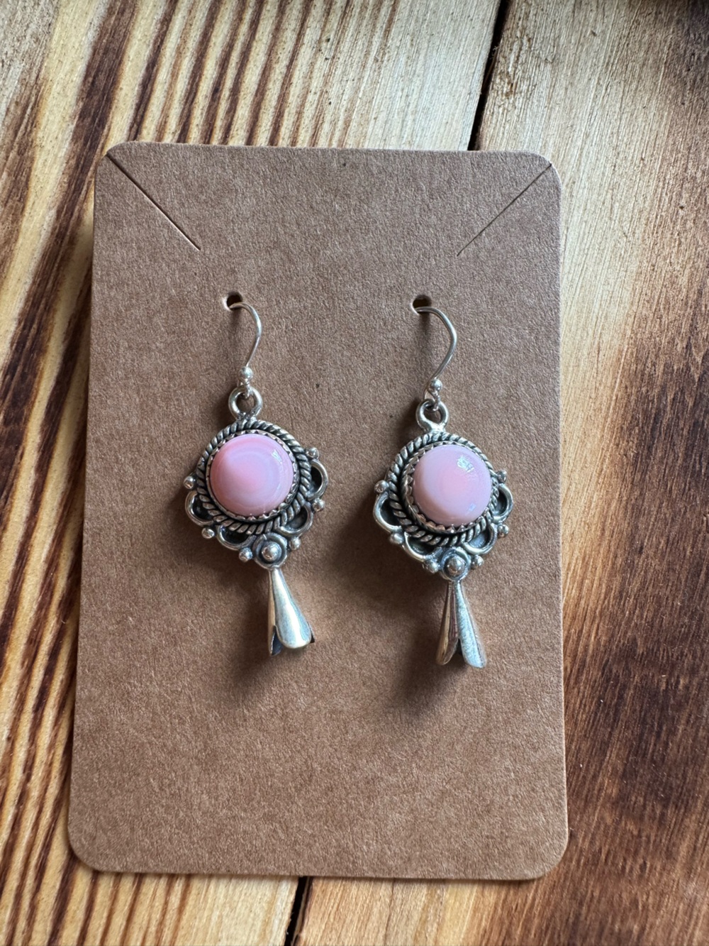 Pink Conch Sterling Silver Squash Blossom  Earrings